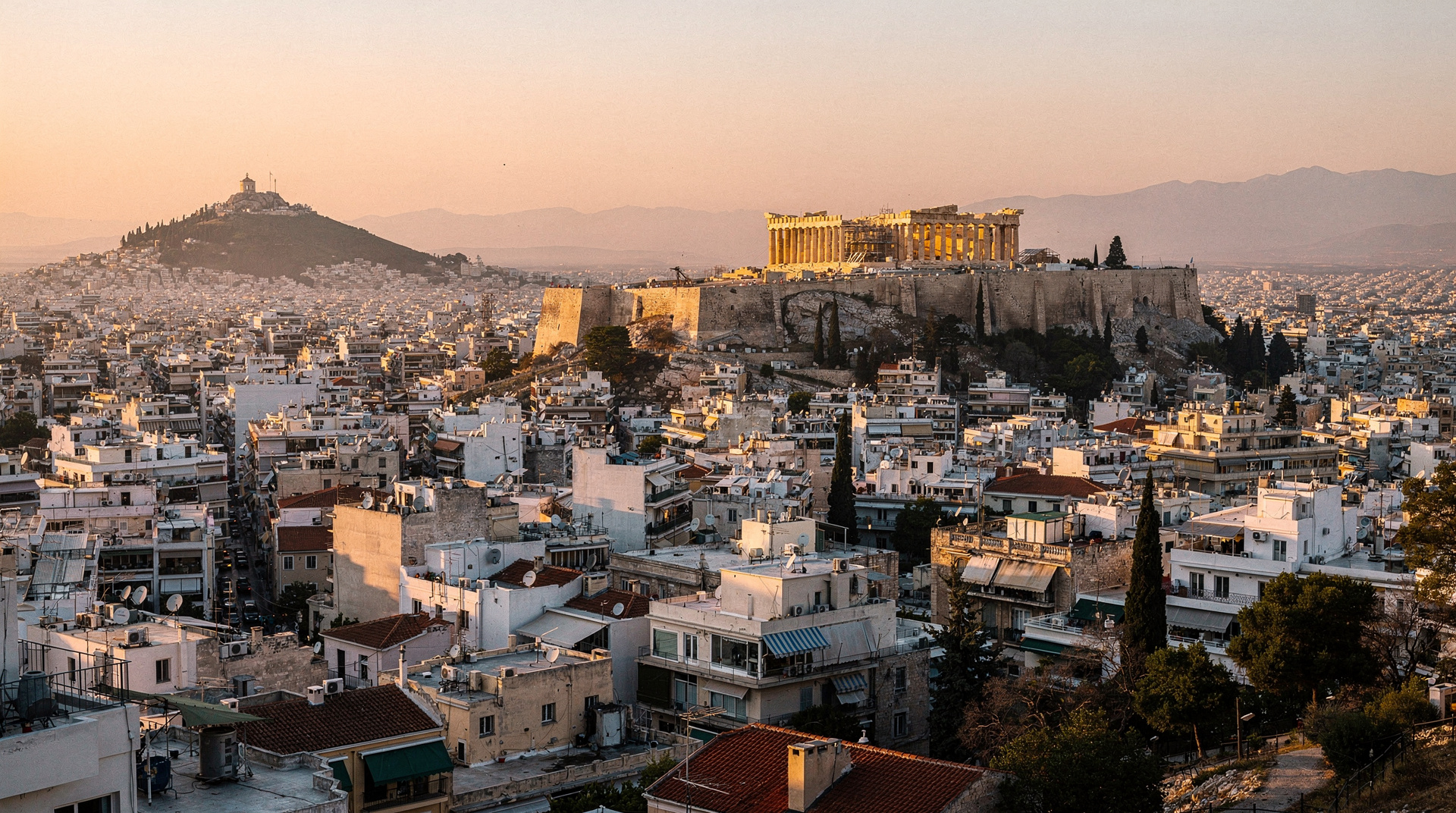 Athens Acropolis and Parthenon at golden hour, Greece